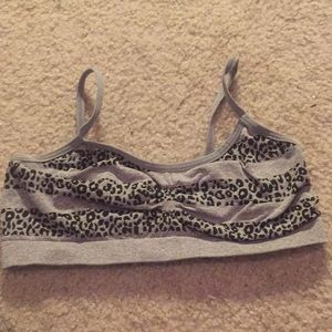 Kids non padded bra | grey and leopard print